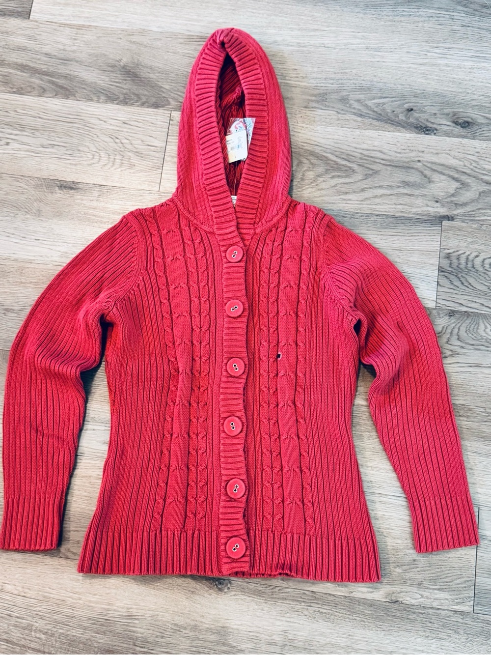 NWT Bass Cable Knit Hoodie Cardigan Sweater size M 100% Cotton